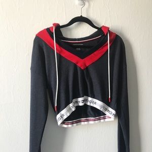 UO Tommy Hilfiger v neck cropped hoodie sweatshirt